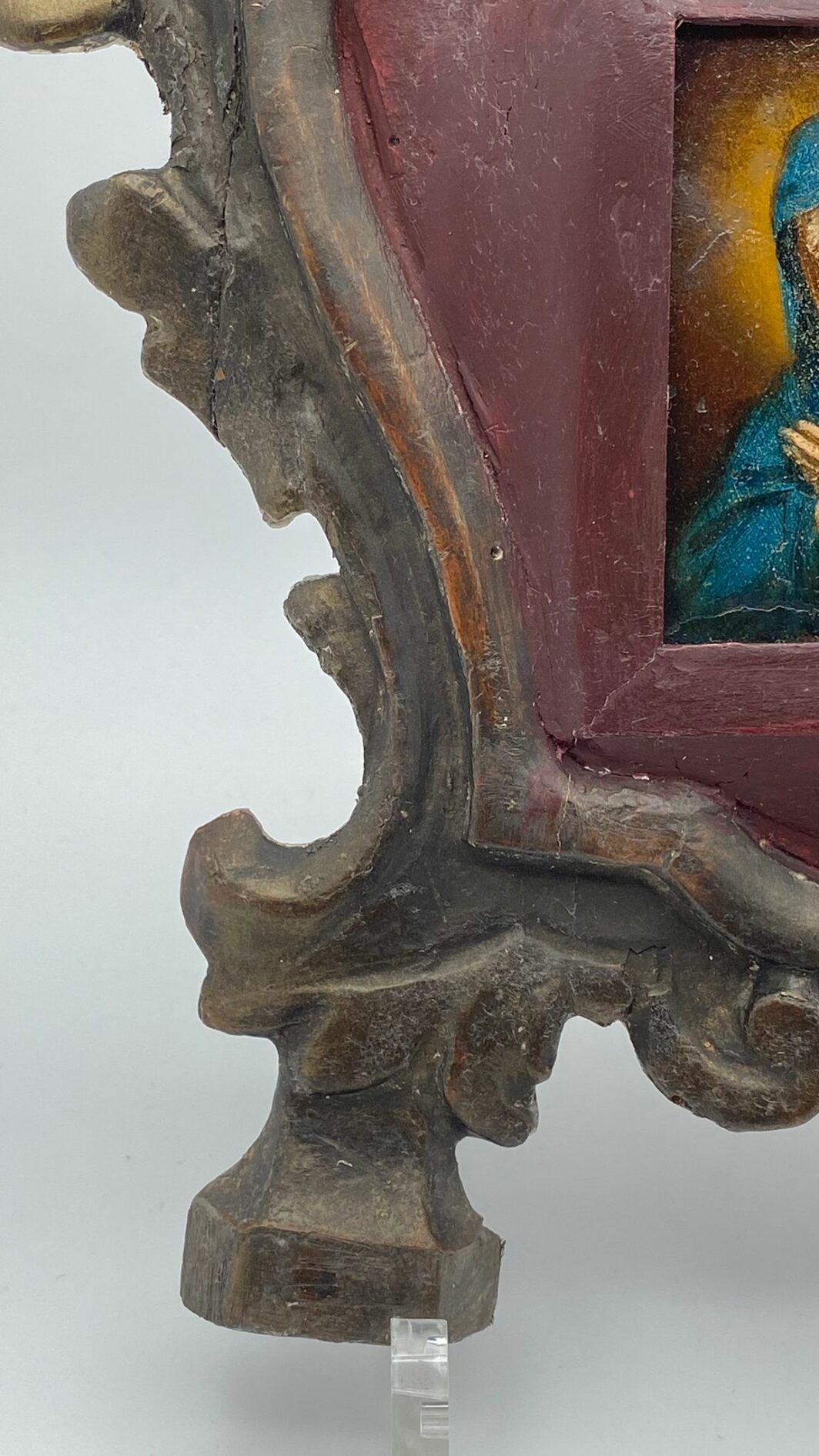 MADONNA DEL XVIII SECOLO DIPINTA SU RAME CON CORNICE IN LEGNO INTAGLIATO COEVA. - immagine 5