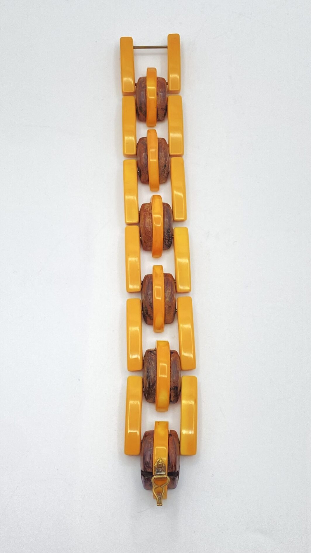 STRAORDINARIO BRACCIALE SNODATO AGE MACHINE IN LEGNO E BACHELITE COLOR BUTTERSCOTCH, ART DÉCO, ANNI ’30. - immagine 13