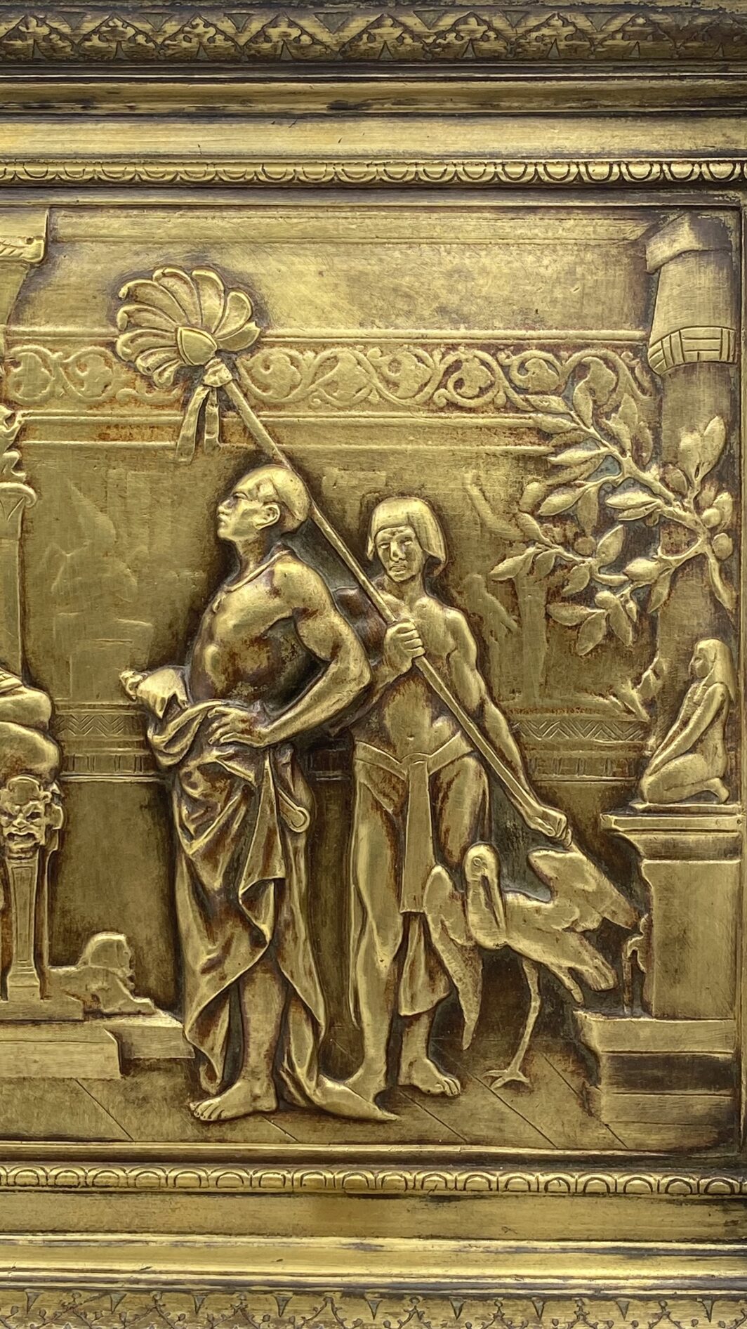 OPERA DEL CELEBRE SCULTORE E BRONZISTA ÉMILE PICAULT (Parigi 1833–1915) “GIUSEPPE INTERPRETA I SOGNI DEL FARAONE” – IMPORTANTE SALVER DA SCRITTOIO (50cm x25cm) DI STRAORDINARIA MAESTRIA SCULTOREA. FRANCIA XIX sec. - immagine 8